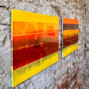 AM SEE 1 + 2, 2024, Mixed Media und Plexiglas auf Leinwand, 60x80cm