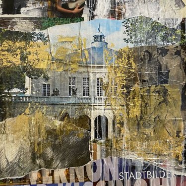 BAD KISSINGEN 3, 2022, Mischtechnik-Collage und Blattgold auf Leinwand, 80x60cm