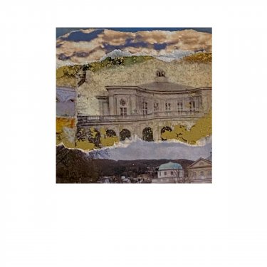 HEIMATSTÜCK 44, 2022, Mischttechnik-Collage und Blattgold auf Papier, 7x7cm
