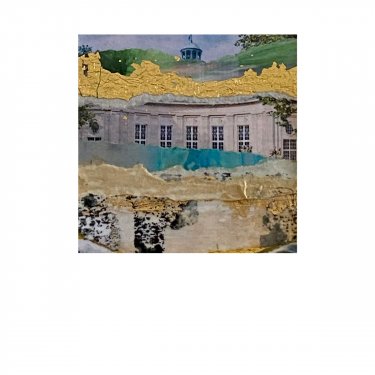 HEIMATSTÜCK 45, 2022, Mischttechnik-Collage und Blattgold auf Papier, 7x7cm