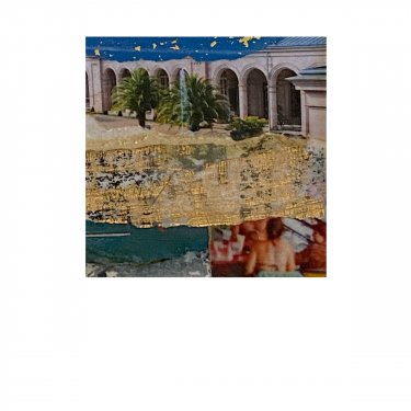 HEIMATSTÜCK 49, 2022, Mischttechnik-Collage und Blattgold auf Papier, 7x7cm