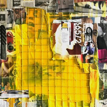 AM BAU 1, 2017, Mischtechnik-Collage und Draht auf Leinwand, 100x100cm
