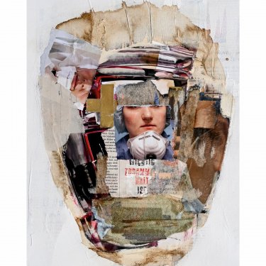 FACE 1, 2020, Mischtechnik-Collage auf Papier, 48x29cm