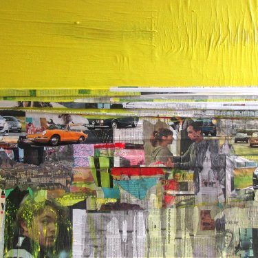 SOMEWHERE 28, 2015, Mischtechnik-Collage und Holz auf Leinwand, 80x100cm