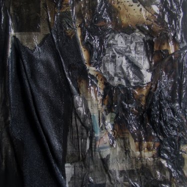 WAS BLEIBT 1, 2014, Mischtechnik-Collage und Stoff auf Leinwand, 50x70cm